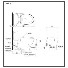 Bàn Cầu TOTO MS887RT2 một khối nắp đóng êm TC393VS