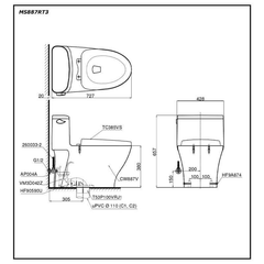 Bàn Cầu TOTO MS887RT3 một khối nắp đóng êm TC385VS