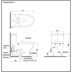 Bàn Cầu TOTO MS889DRT3 một khối nắp đóng êm TC385VS