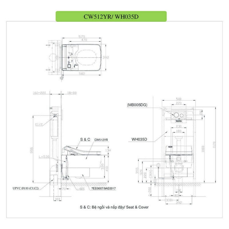 Bàn cầu treo tường TOTO CW512YR/7EE0007/TC501CVK