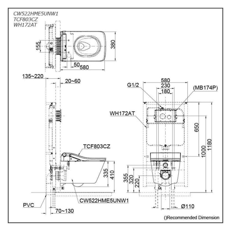 Bàn cầu treo tường TOTO CW522EA/TCF803CZ/WH172AT/MB171M#SS