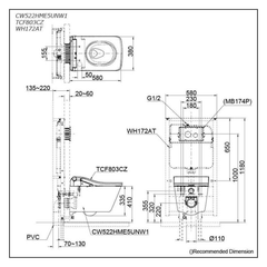 Bàn cầu treo tường TOTO CW522EA/TCF803CZ/WH172AT/MB171M#SS