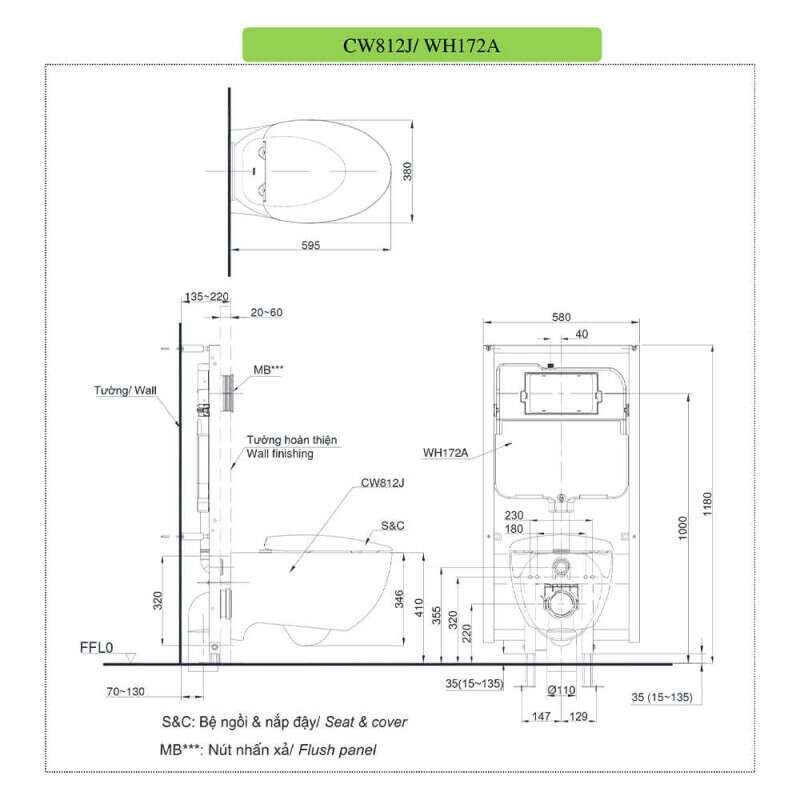 Bàn cầu treo tường TOTO CW812JWS/TC811SJ