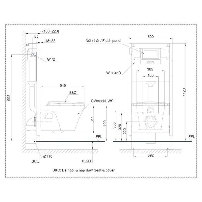 Bàn cầu treo tường TOTO CW822NJWS/TC393VS