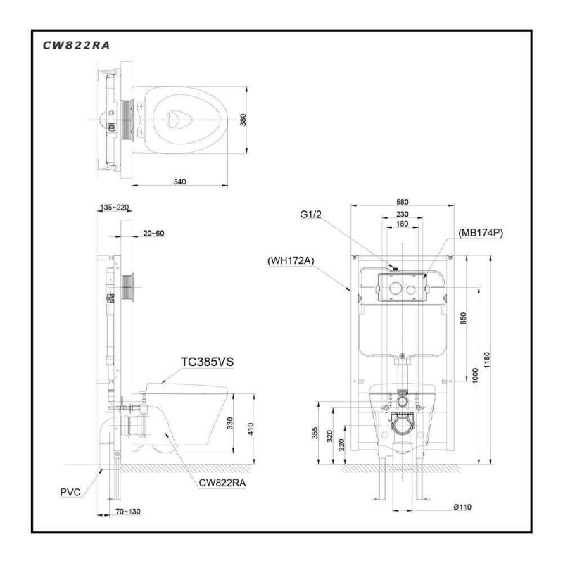 Bàn cầu treo tường TOTO CW822RA/WH172A/TC385VS/MB170P#SS