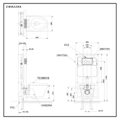 Bàn cầu treo tường TOTO CW822RA/WH172A/TCF4911Z/MB170P#SS