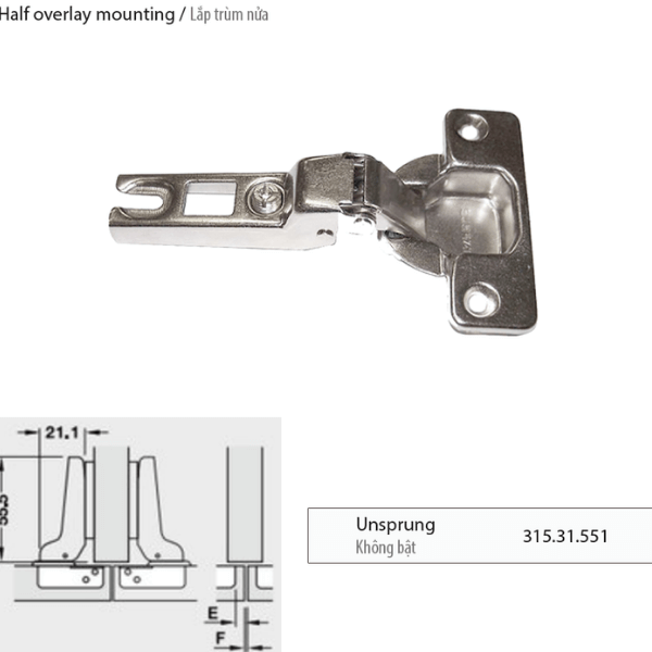Bản lề bật Häfele Trùm nửa 315.31.551