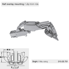 Bản lề giảm chấn Häfele 165° Trùm nửa 315.02.751