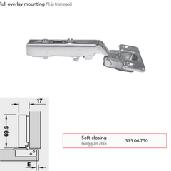 Bản lề giảm chấn Hafele Inox 304 trùm ngoài 315.06.750
