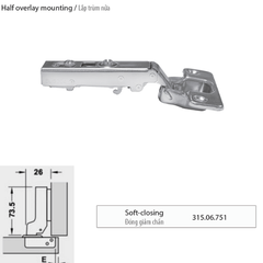 Bản lề giảm chấn Hafele Inox 304 trùm nữa 315.06.751