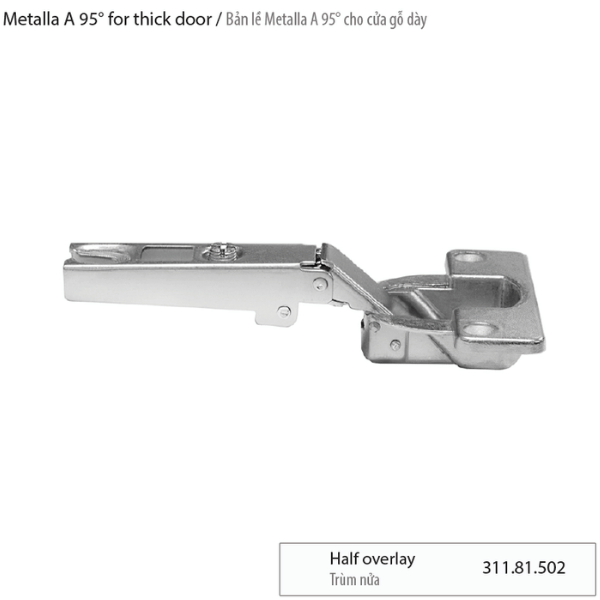 Bản lề Hafele cho gỗ dày 25mm Trùm nửa 311.81.502