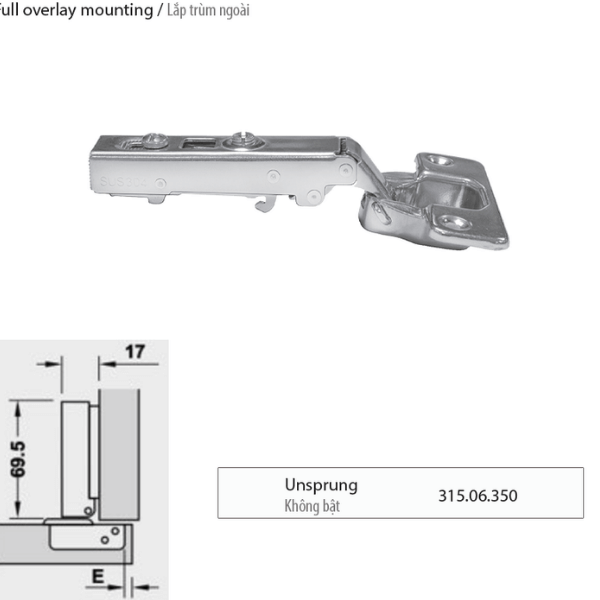 Bản lề không bật Häfele inox 304 trùm ngoài 315.06.350