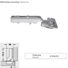 Bản lề không bật Häfele inox 304 trùm nửa 315.06.351