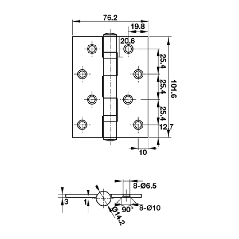 Bản lề lá 2BB 102x76x3mm Häfele DIY 489.05.022