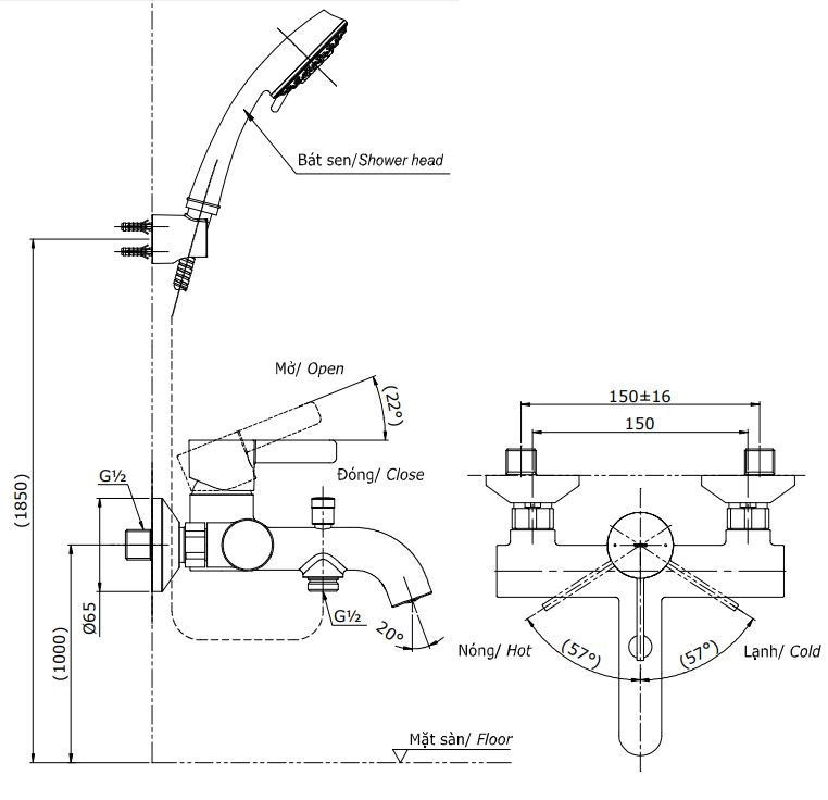 Bộ sen tắm nóng lạnh TOTO TBG11302VA/TBW02005A