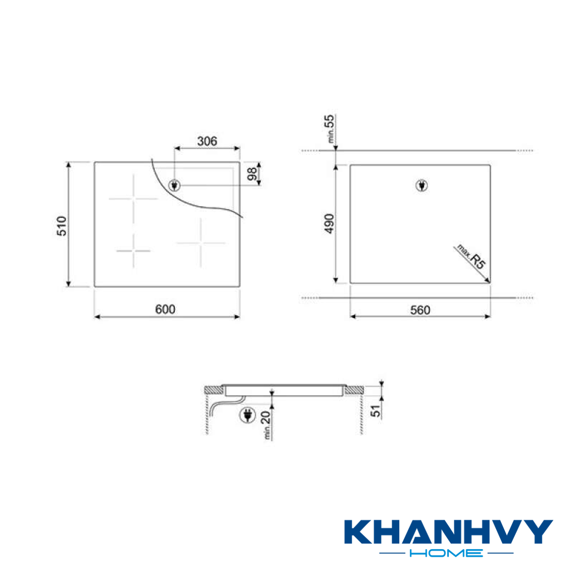 Thông số kỹ thuật của Bếp từ 60cm đa chức năng Smeg SI5632D 536.64.091
