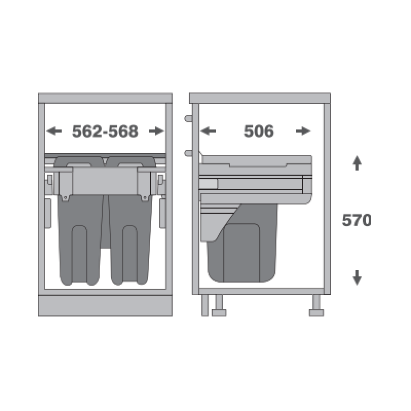 Bộ Thùng Rác và Nắp Tủ Cánh Mở 600mm Imundex 7 805 804