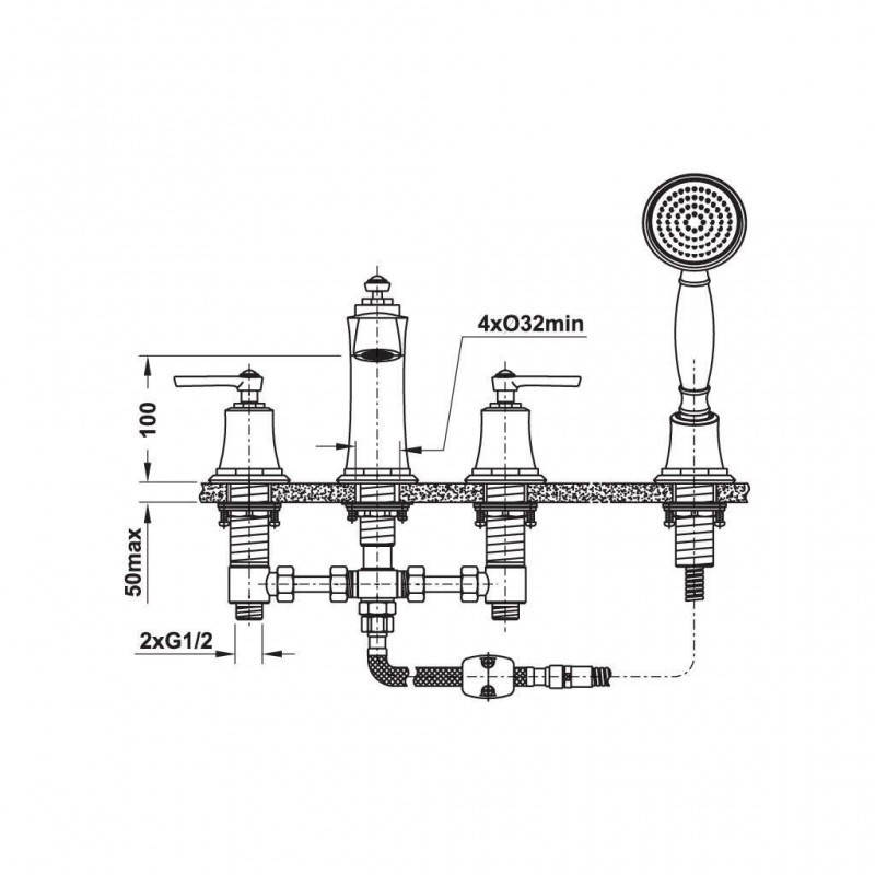 Bộ trộn bồn tắm 4-lỗ Kyoto Hafele 589.35.064