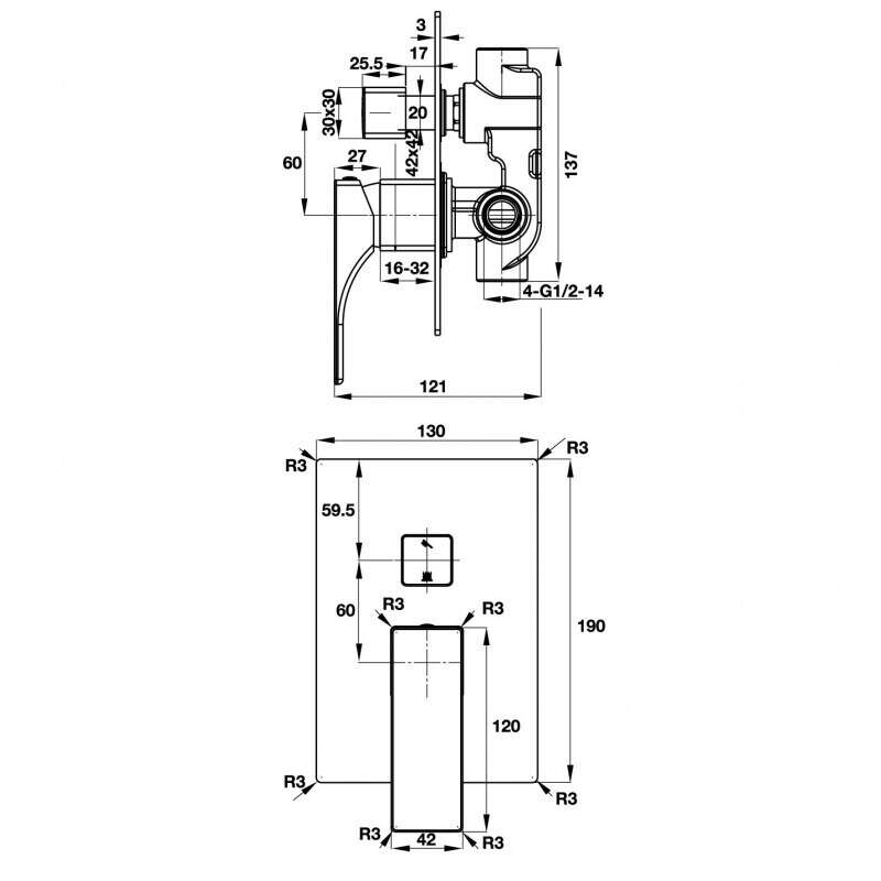 Bộ trộn bồn tắm âm REGAL Hafele 495.61.127