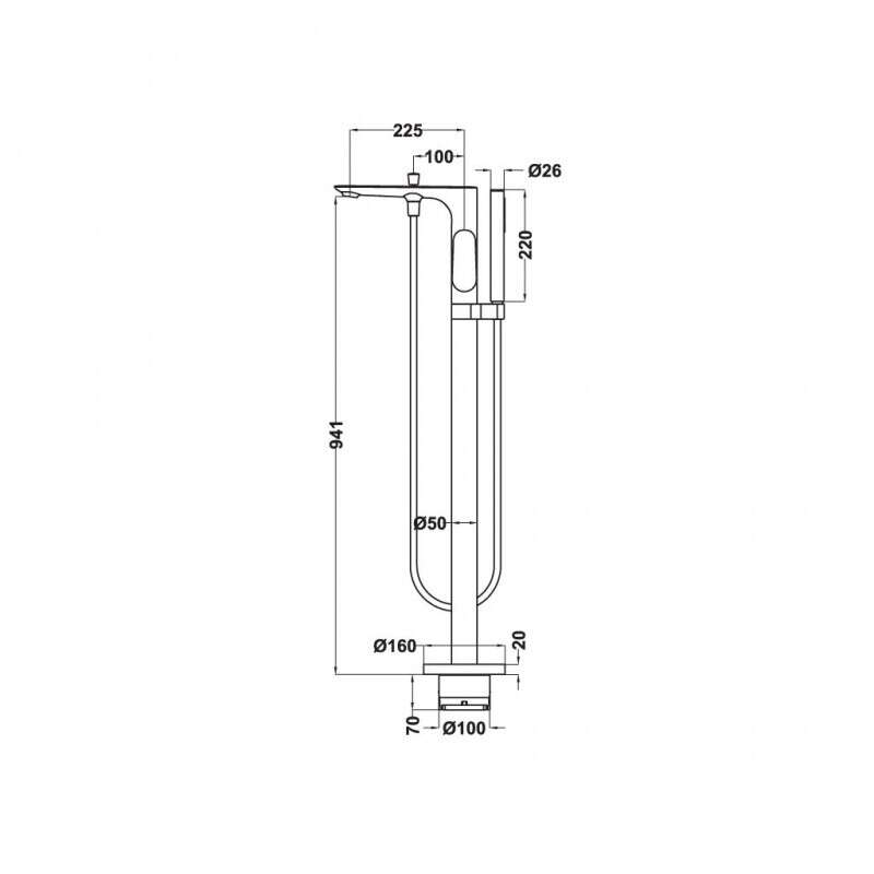 Bộ trộn bồn tắm đặt sàn Kobe chrome Hafele 589.15.120