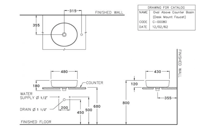 Chậu lavabo Cotto C00080 đặt trên bàn Oval