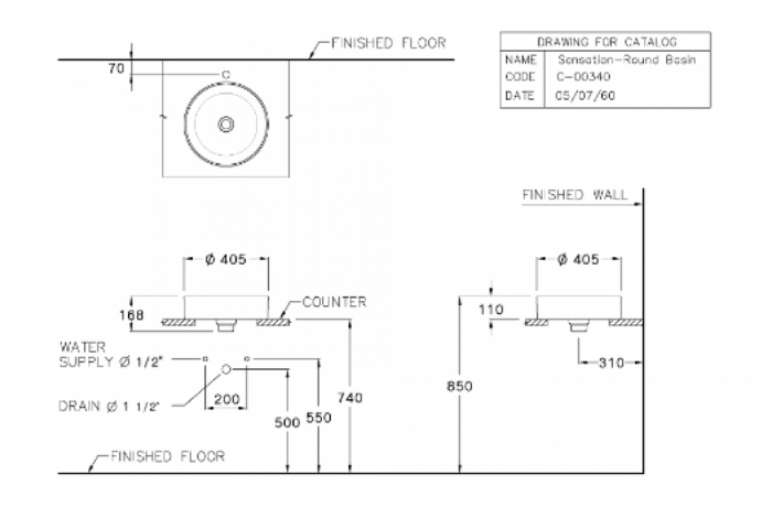 Chậu lavabo Cotto C00340 MWH đặt trên bàn Sensation