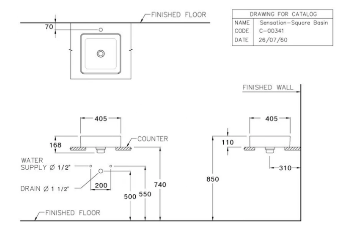 Chậu lavabo Cotto C00341 MBK đặt trên bàn Sensation