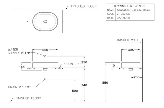 Chậu lavabo Cotto C00343 MBK đặt trên bàn Sensation