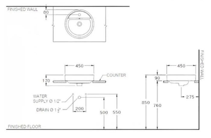 Chậu lavabo Cotto C00380 MWH đặt trên bàn Geo