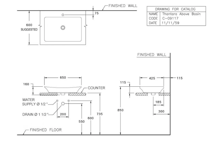 Chậu lavabo Cotto C0911 MWH đặt trên bàn Thantara