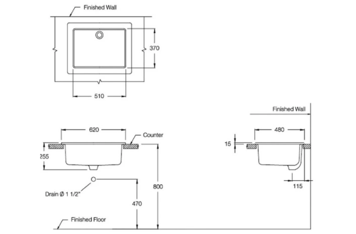 Chậu lavabo Cotto C2400 dịch vụ treo tường Sink