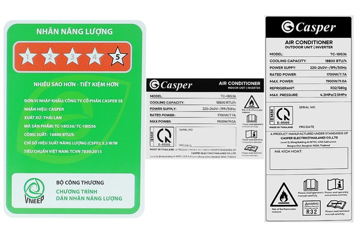 Máy lạnh Casper TC-18IS36 Inverter 1 chiều 18.800 BTU 2HP