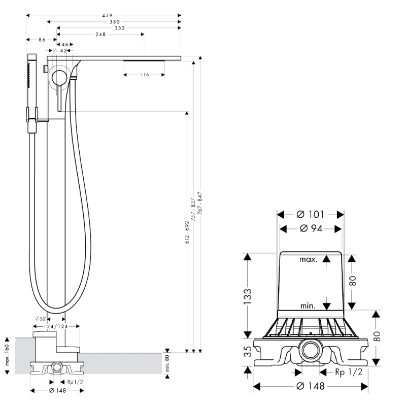 Cây sen tắm âm sàn Massaud Axor 589.29.514