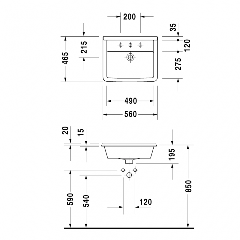 Chậu Lavabo âm bàn vành nổi Duravit Starck 3 588.45.084