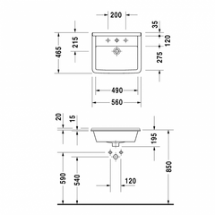 Chậu Lavabo âm bàn vành nổi Duravit Starck 3 588.45.084