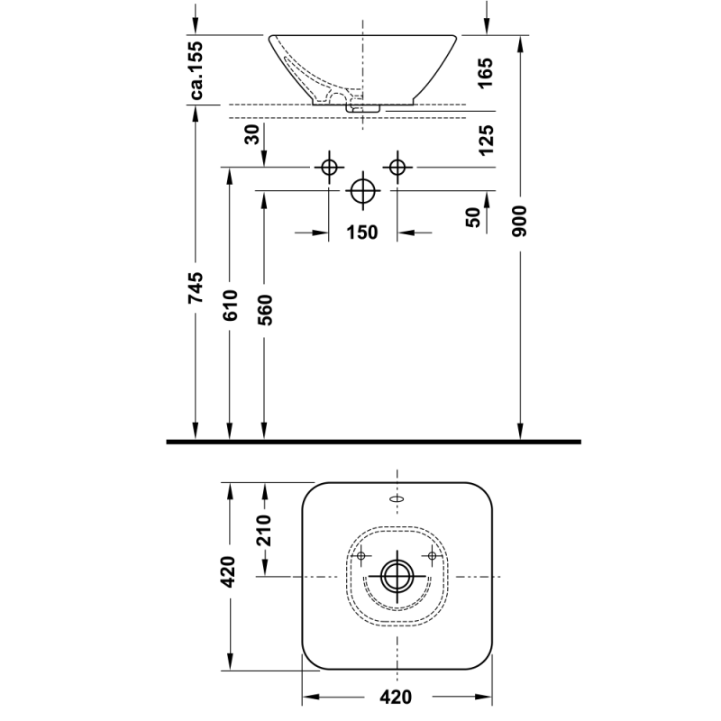 Chậu Lavabo đặt bàn Duravit Bacino 420 588.45.041