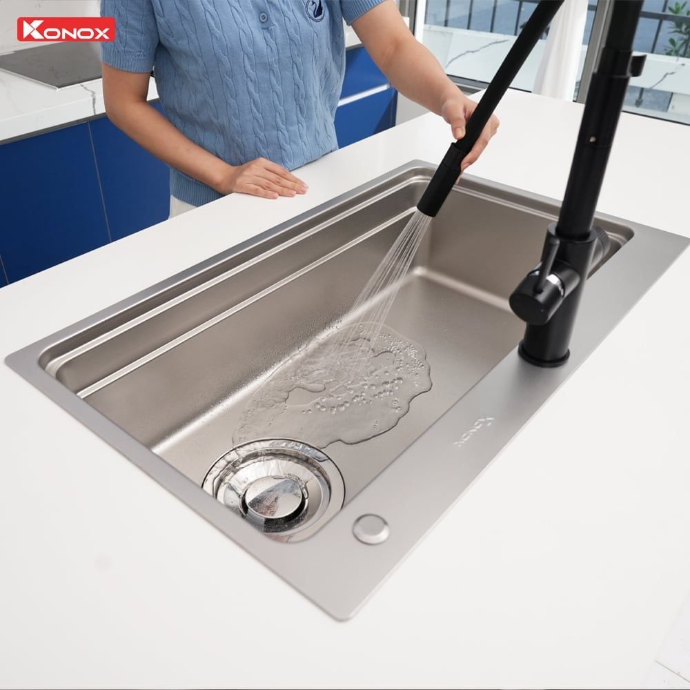 Chậu rửa bát Konox KN8048TS Dekor 1 hố chống xước Workstation Sink