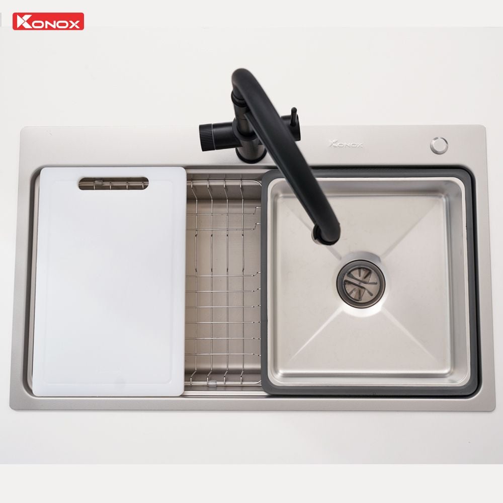Chậu rửa bát Konox KN8048TS Dekor 1 hố chống xước Workstation Sink