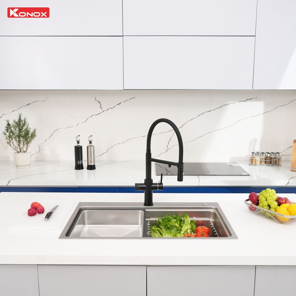 Chậu rửa bát Konox KN8048TS Dekor 1 hố chống xước Workstation Sink