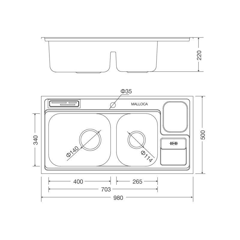 Chậu rửa chén Malloca MS 8809