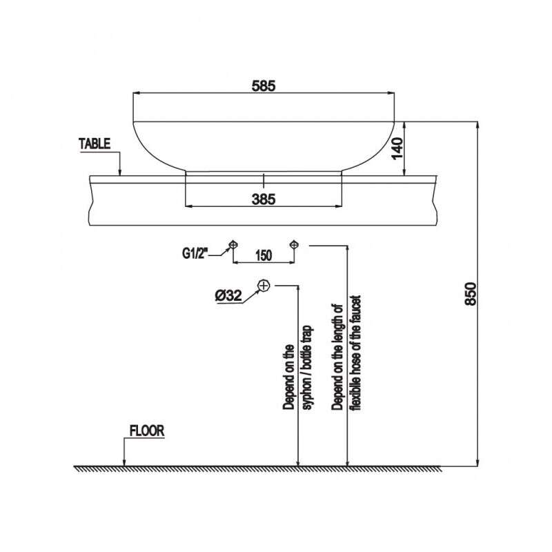 Chậu lavabo đặt bàn Sapporo 585 Hafele 588.79.030