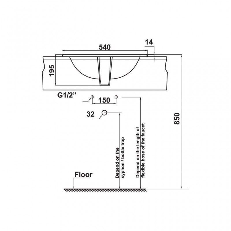 Chậu lavabo vành nổi Sapporo 540 Hafele 588.79.012