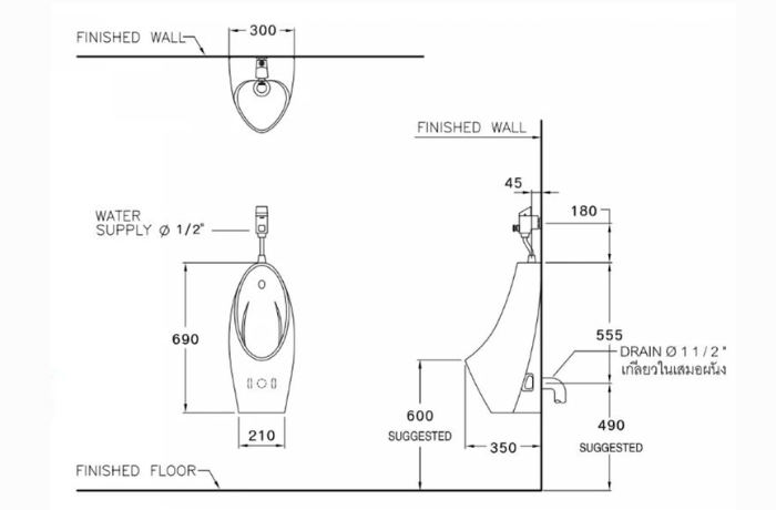Bồn tiểu Cotto C30207BI treo tường Chloe