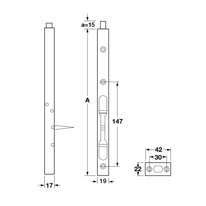 Chốt âm 204mm màu đồng bóng Häfele 489.71.451