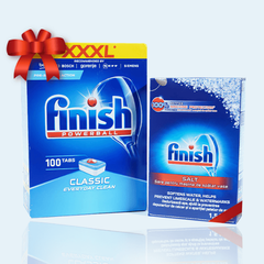 Combo Viên rửa bát Finish Classic 100V + Muối 1.5KG