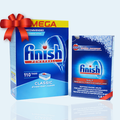 Combo Viên rửa bát Finish Classic 110V + Muối 1.5KG