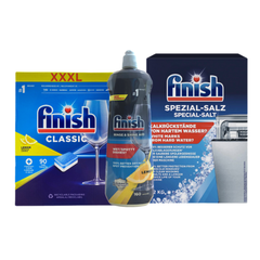 Combo Viên rửa bát Finish Classic 90v + Muối 1.2kg + Nước bóng 800ml