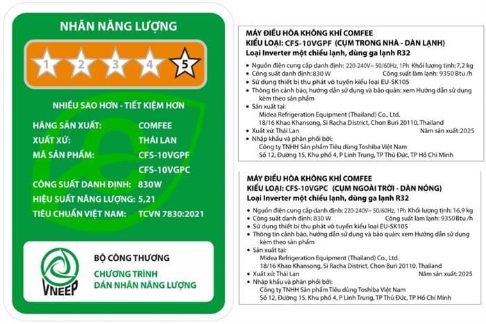 Máy lạnh Comfee CFS-10VGPF Inverter 1 chiều 9.350 BTU 1HP