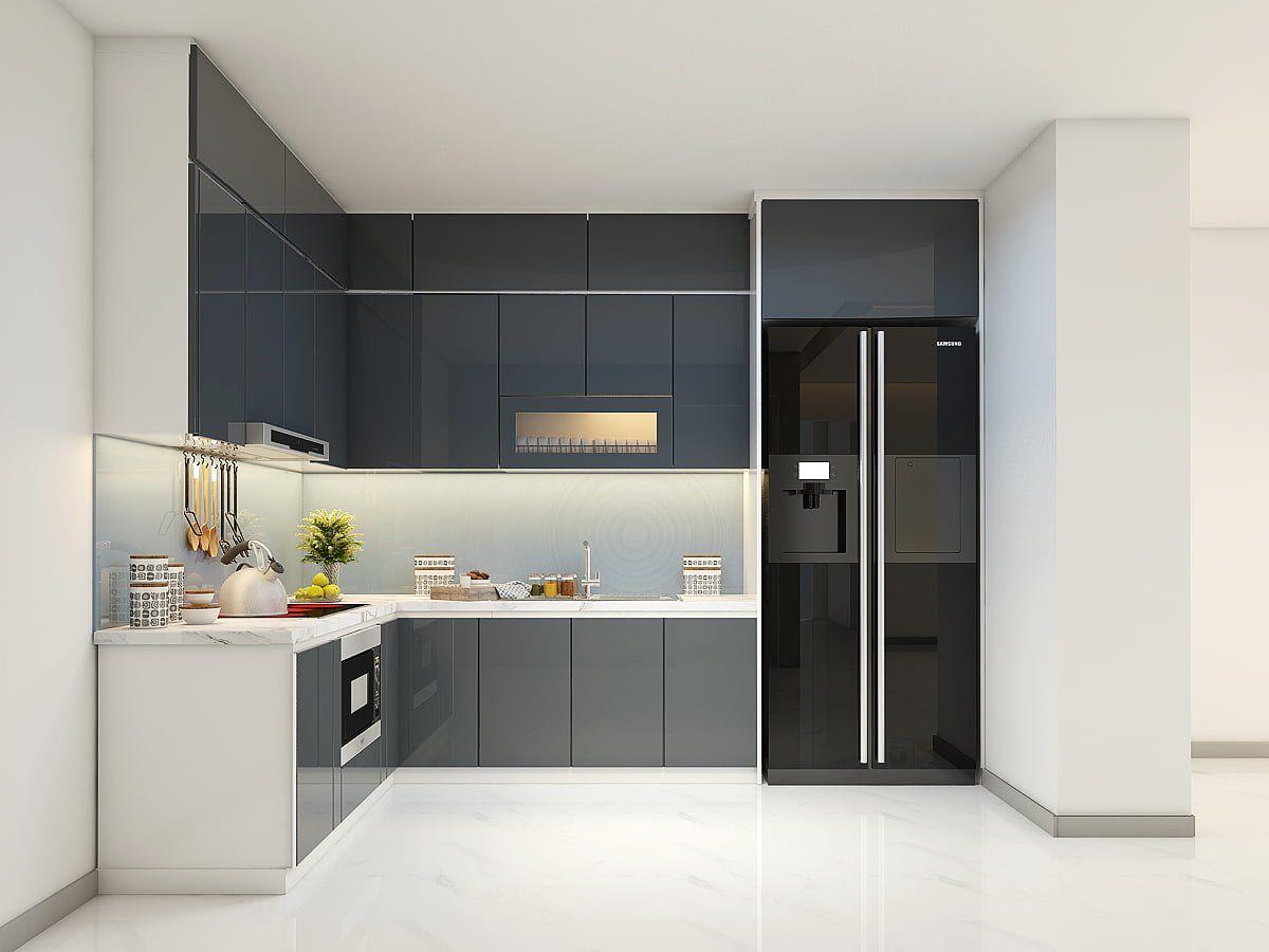 Nhà bếp gỗ công nghiệp phủ gương bóng acrylic
