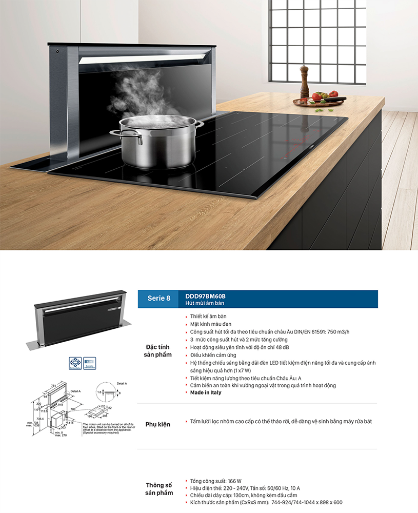 Máy hút mùi cao cấp âm bàn Bosch DDD97BM60B